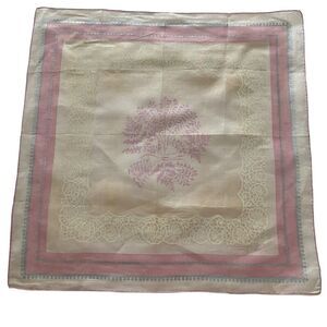 Tammi's Keefe Hanky Handkerchief Pink Lace Pattern Hand Rolled Hem Signed